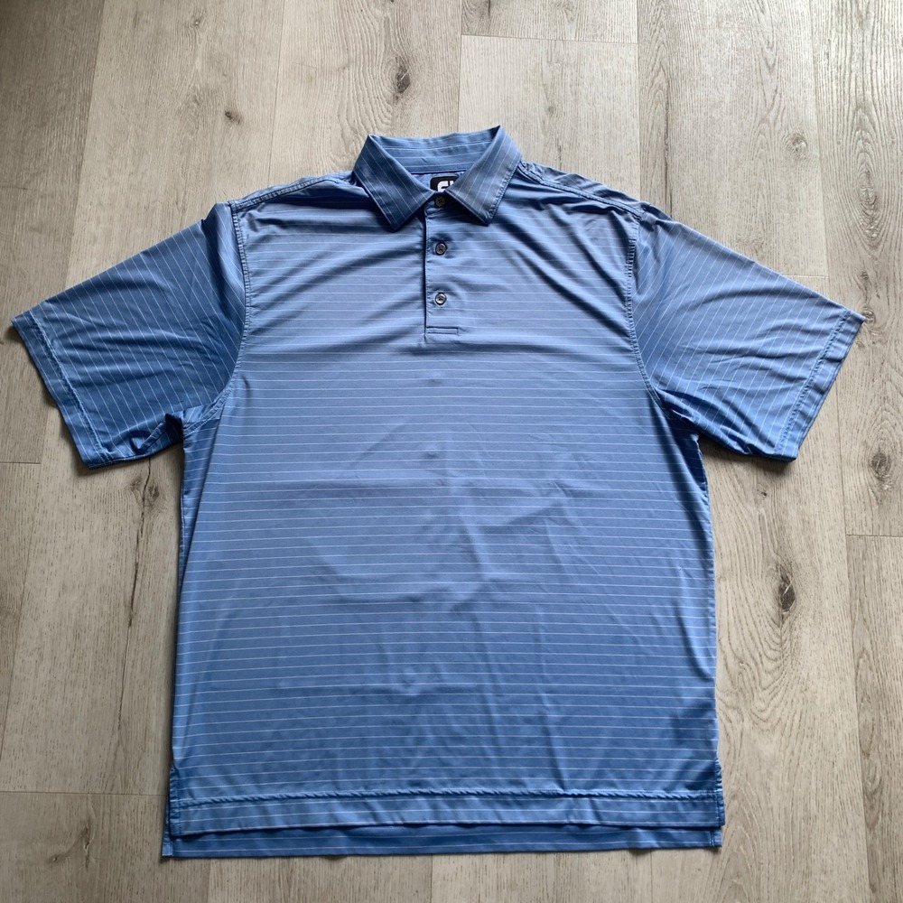 FootJoy Men's L Large Blue Striped‎ Performance Golf Polo Shirt